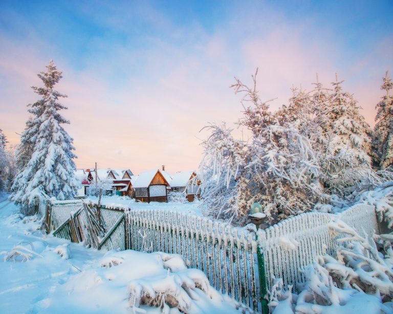 beautiful wooden house in a winter